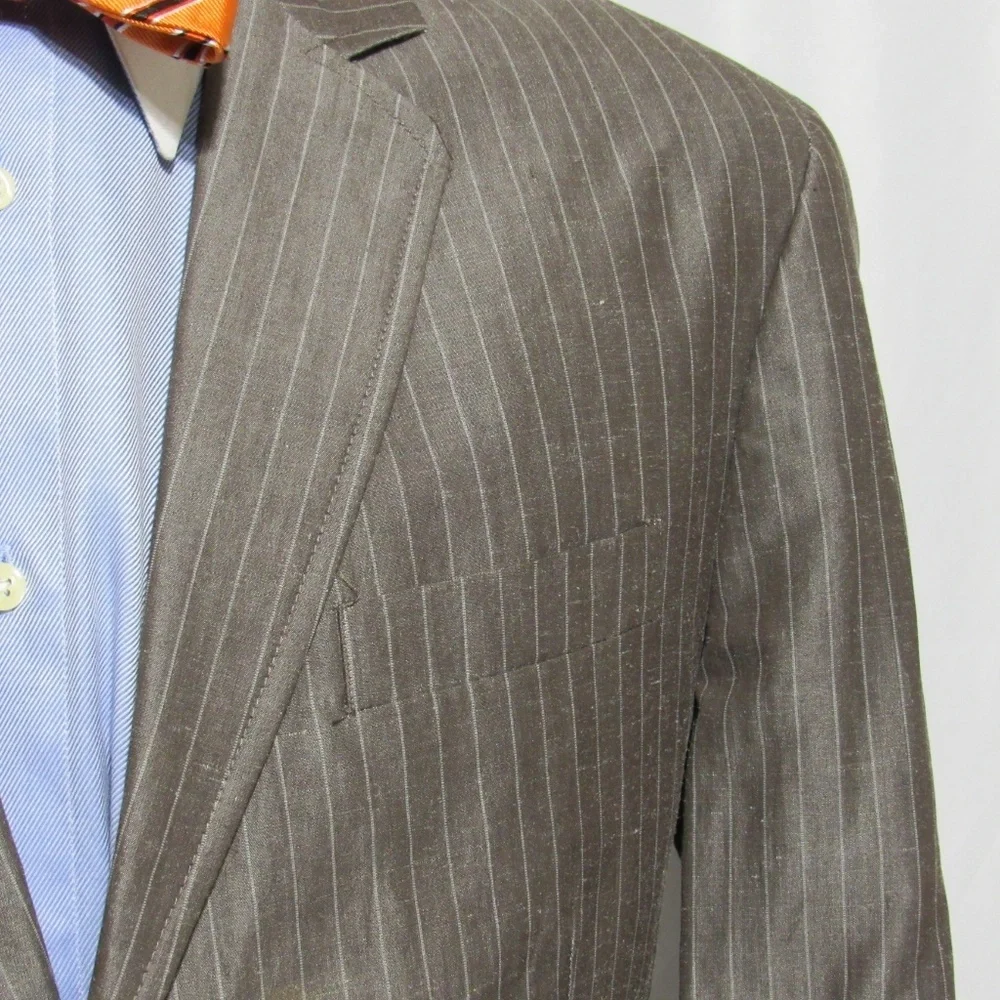 Calvin Klein Brown‎ Stripe Ramie Cotton Blazer